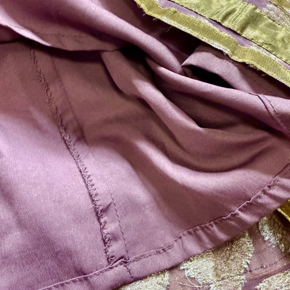 Vintage Gold Brocade Cocktail Midi Dress Small Mauve Metallic Party
